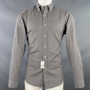 BARNEY'S NEW YORK Black White Checkered Cotton Long Sleeve Shirt